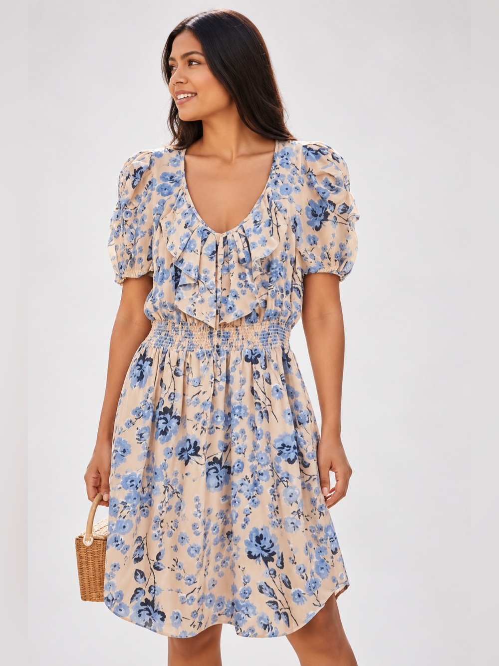 Rebecca Taylor Silk Floral Ruffle Mini Dress Blue and Pink size 4